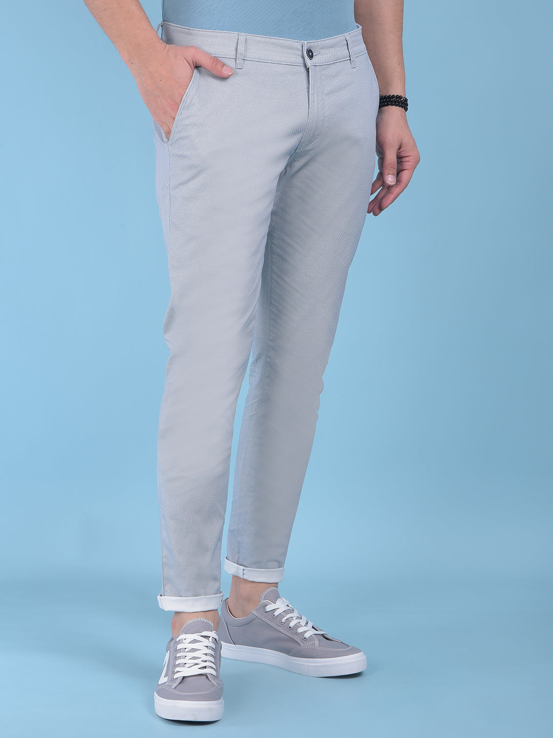 Blue Printed Stretchable Cotton Trousers-Men Trousers-Crimsoune Club