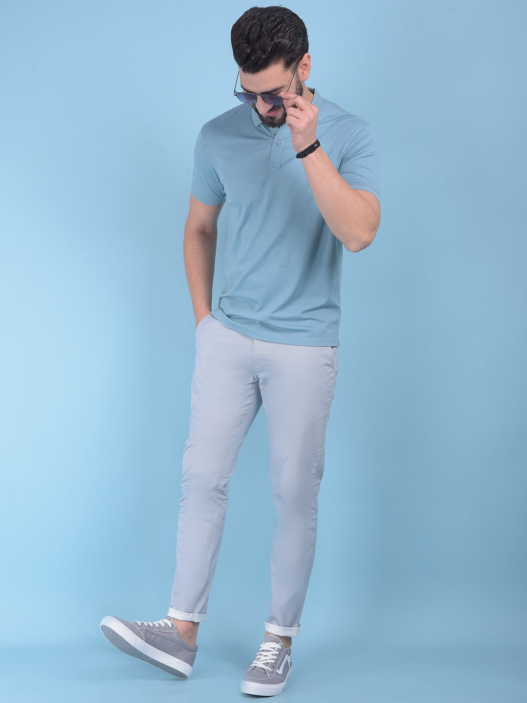 Blue Printed Stretchable Cotton Trousers-Men Trousers-Crimsoune Club