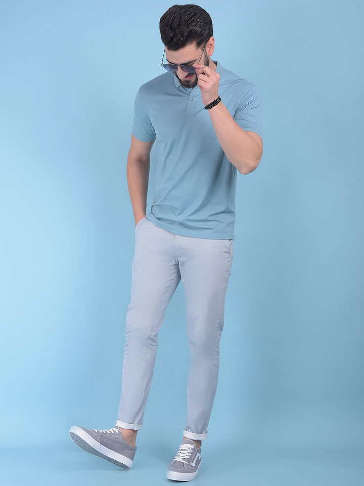 Blue Printed Stretchable Cotton Trousers-Men Trousers-Crimsoune Club
