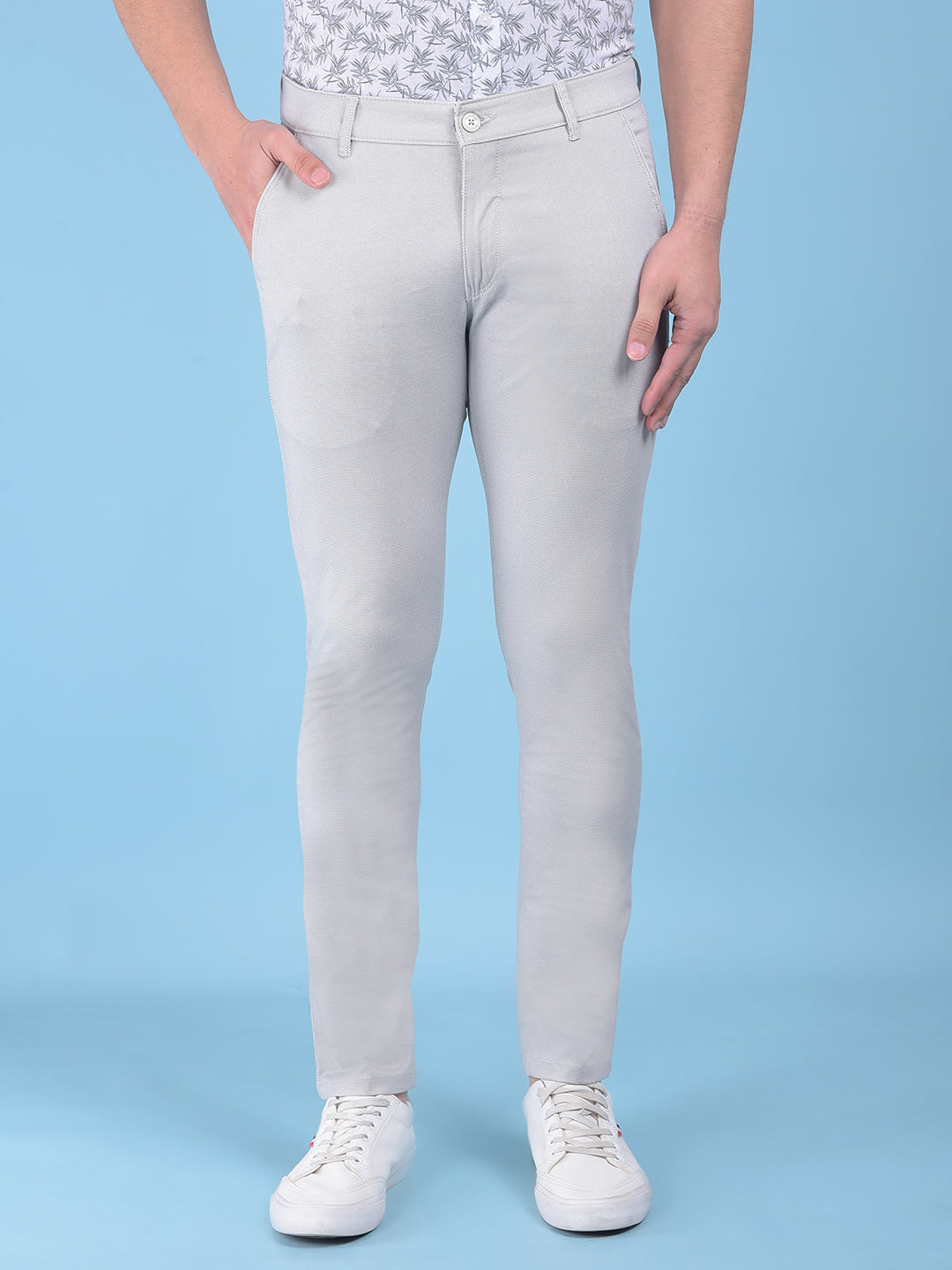Grey Printed Stretchable Cotton Trousers-Men Trousers-Crimsoune Club