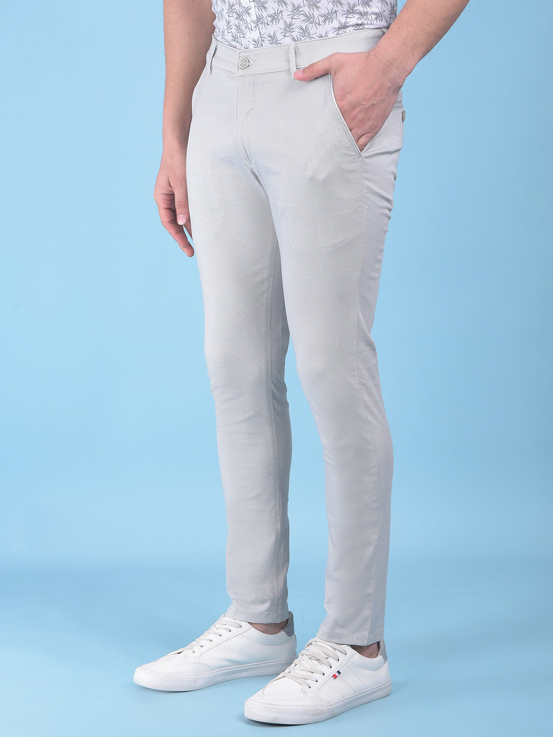 Grey Printed Stretchable Cotton Trousers-Men Trousers-Crimsoune Club