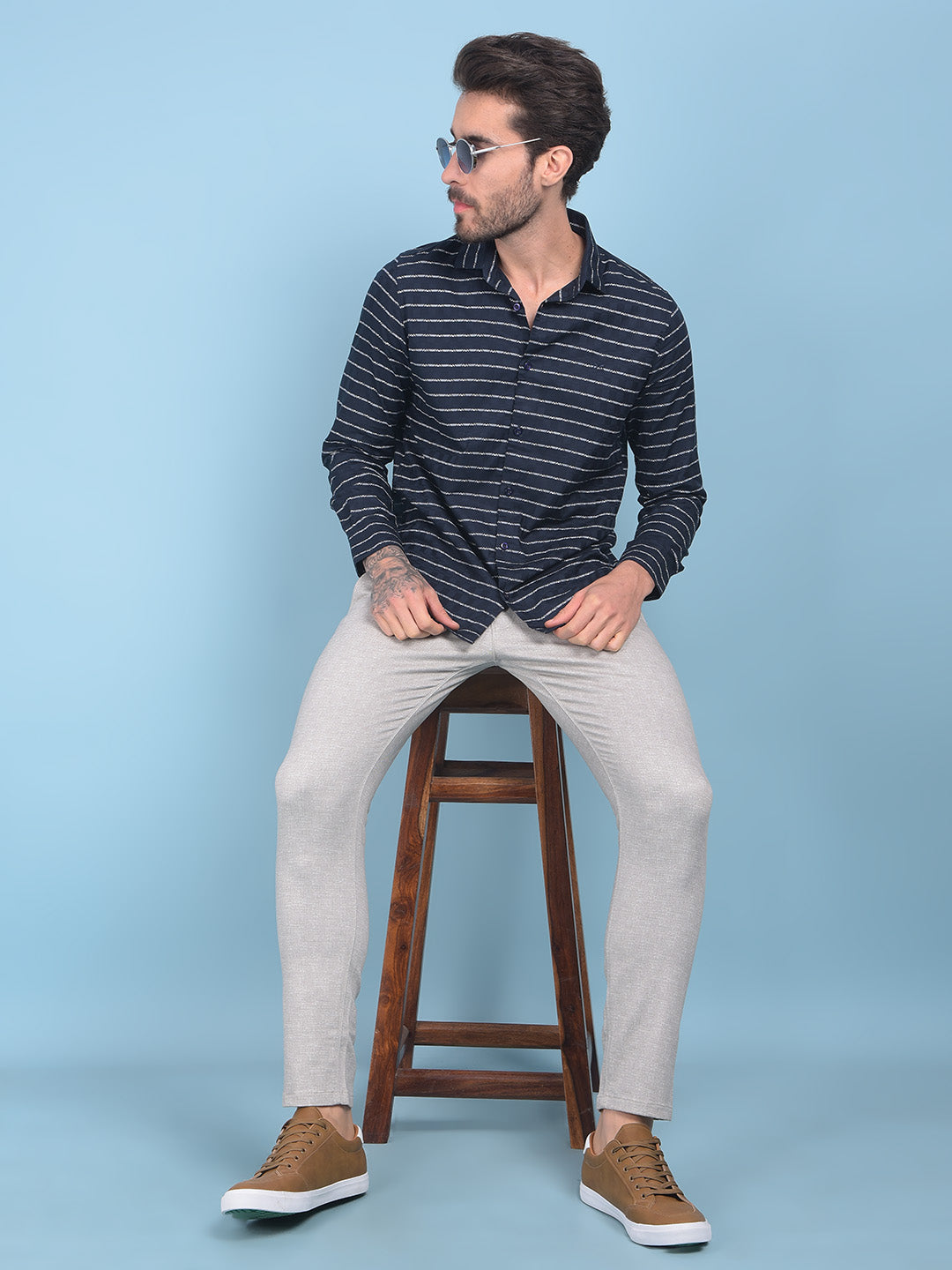 Grey Textured Trousers-Men Trousers-Crimsoune Club