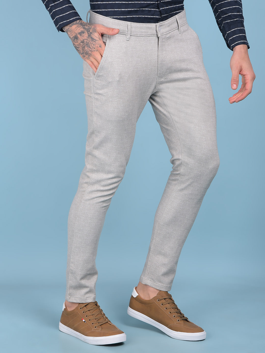 Grey Textured Trousers-Men Trousers-Crimsoune Club