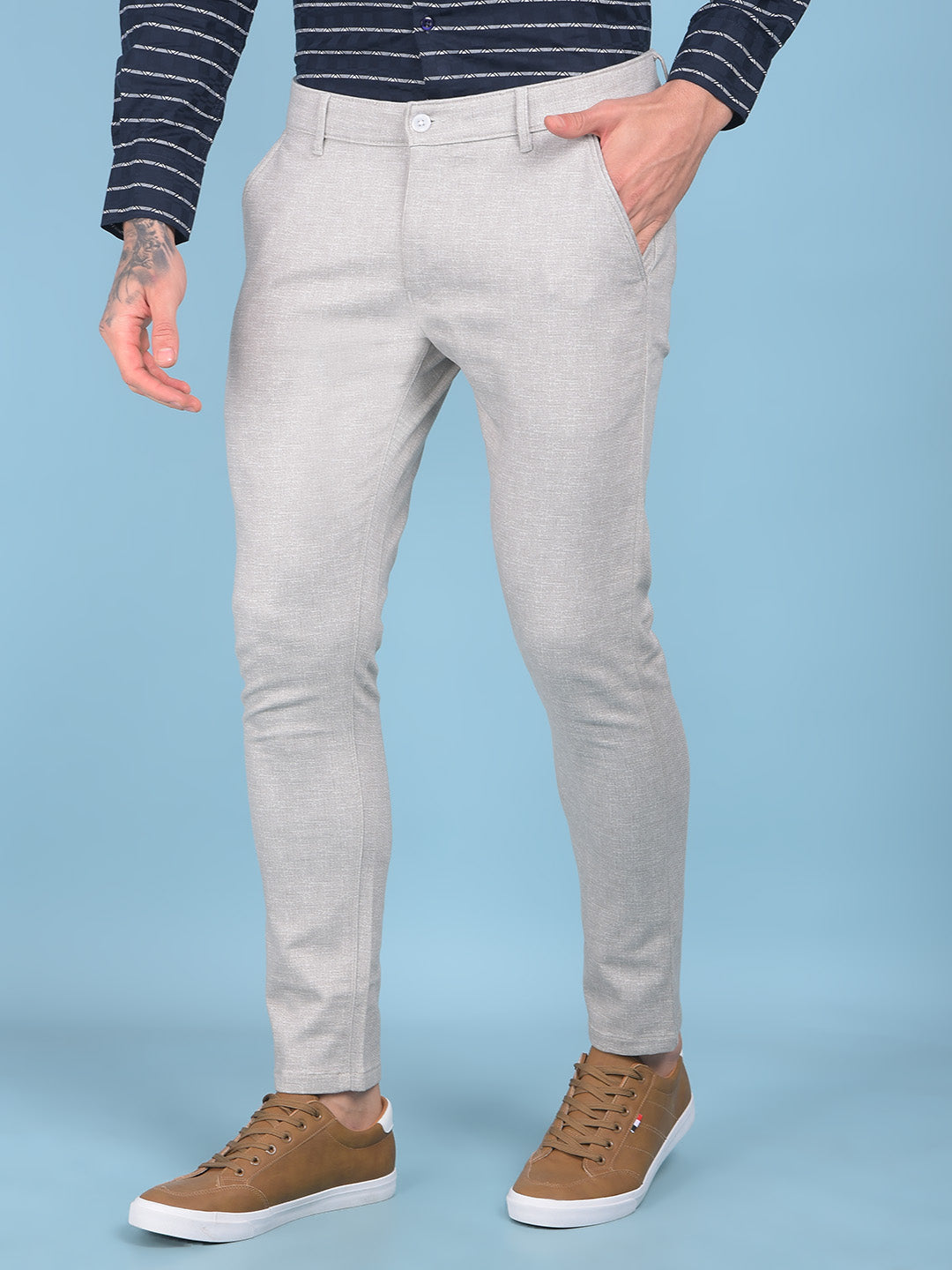 Grey Textured Trousers-Men Trousers-Crimsoune Club