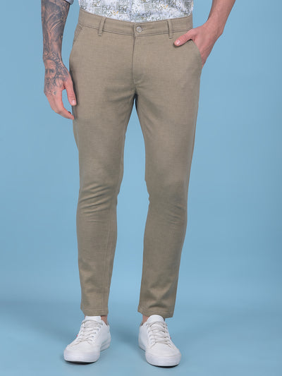 Khaki Textured Trousers-Men Trousers-Crimsoune Club