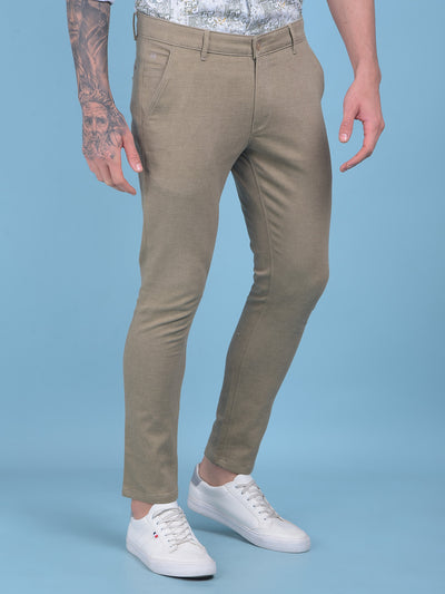 Khaki Textured Trousers-Men Trousers-Crimsoune Club