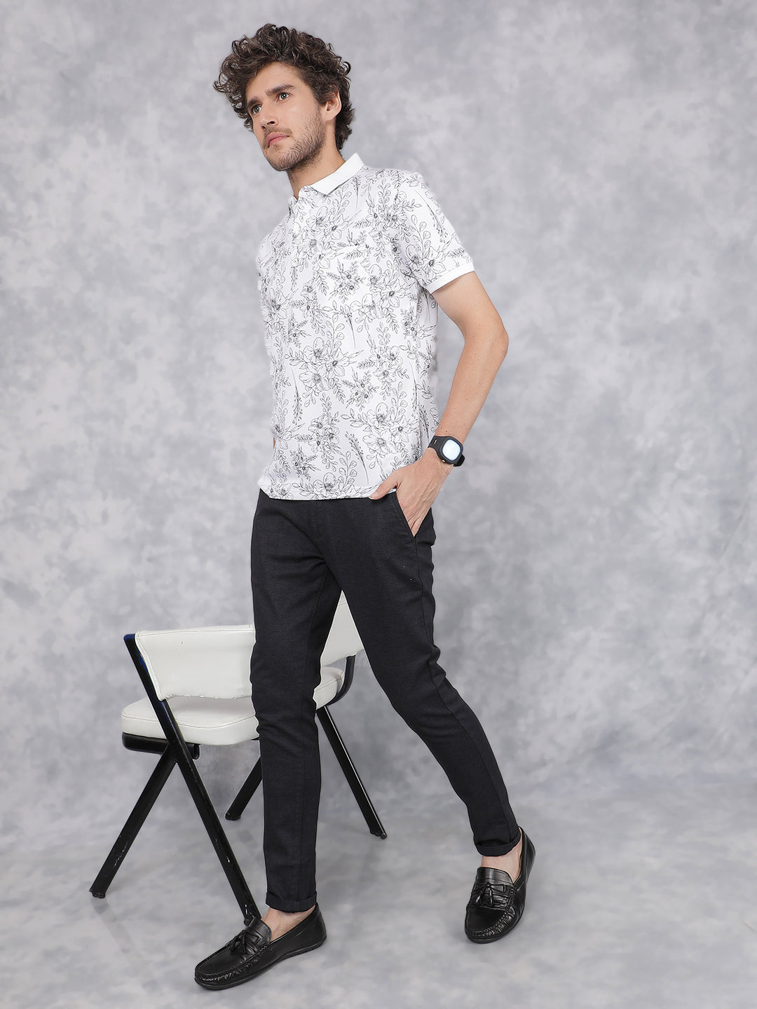 Black Printed Chinos Trousers-Men Trousers-Crimsoune Club