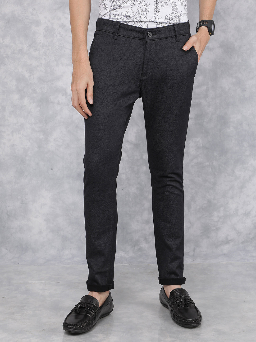 Black Printed Chinos Trousers-Men Trousers-Crimsoune Club