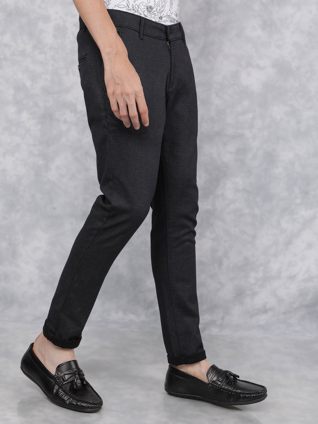 Black Printed Chinos Trousers-Men Trousers-Crimsoune Club