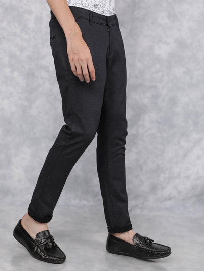 Black Printed Chinos Trousers-Men Trousers-Crimsoune Club