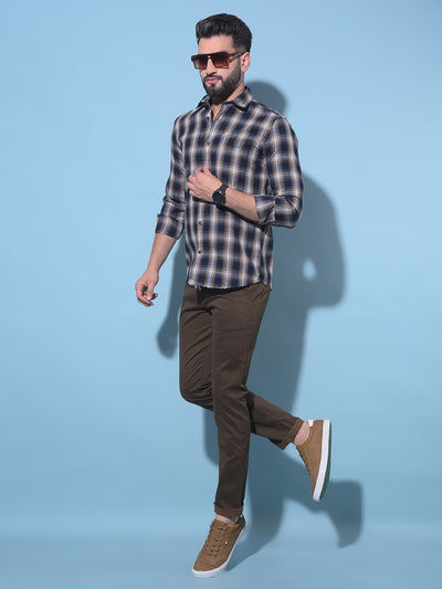 Brown Printed Dobby Trousers-Men Trousers-Crimsoune Club