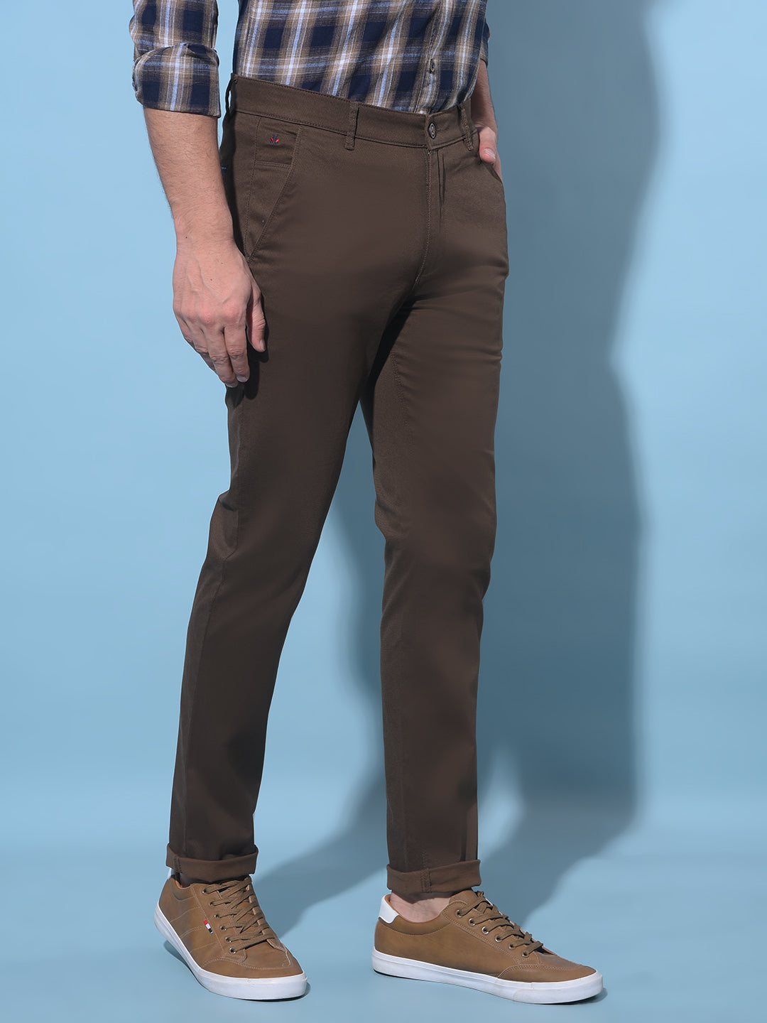 Brown Printed Dobby Trousers-Men Trousers-Crimsoune Club