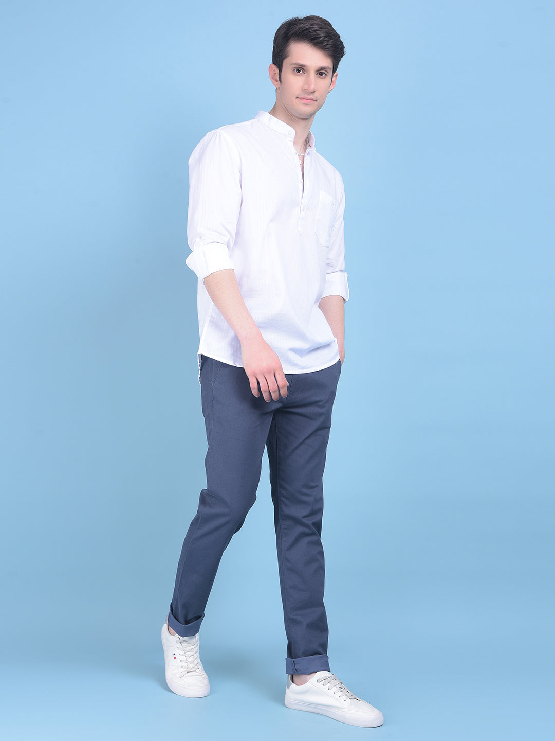 Blue Stretchable Cotton Trousers-Men Trousers-Crimsoune Club