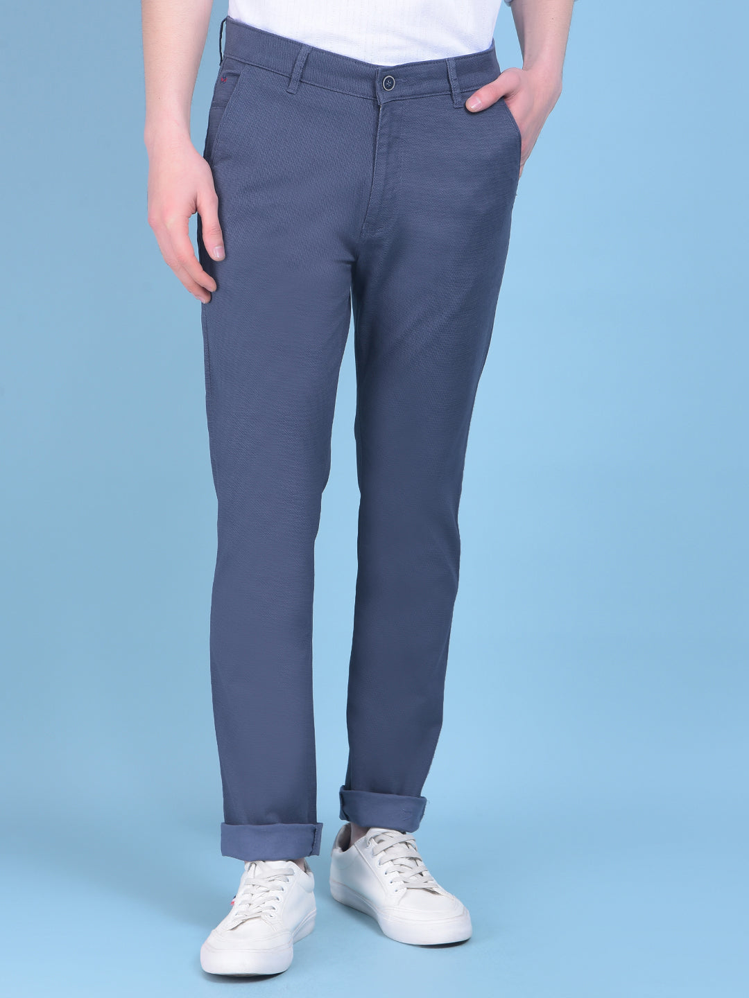 Blue Stretchable Cotton Trousers-Men Trousers-Crimsoune Club