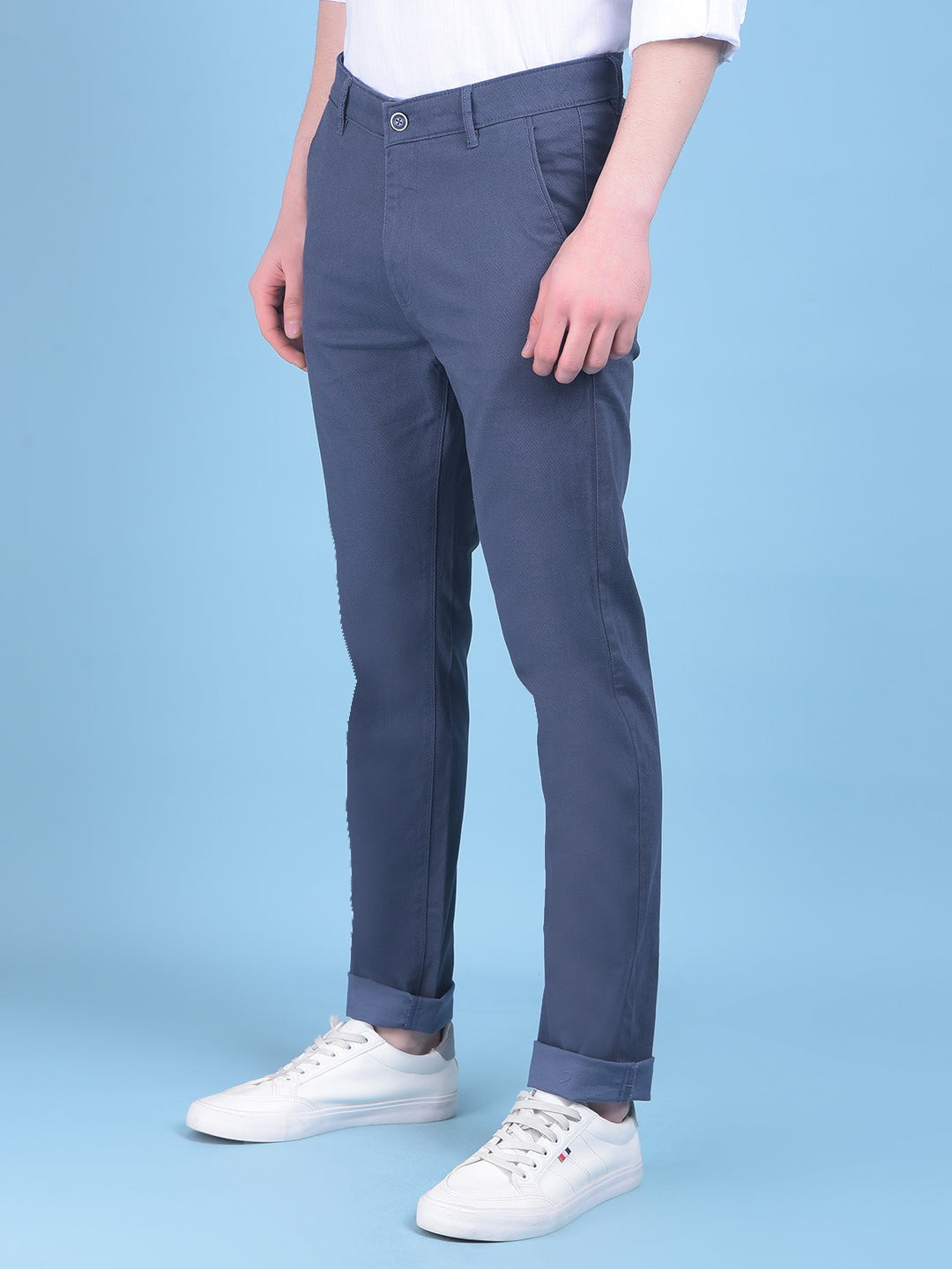 Blue Stretchable Cotton Trousers-Men Trousers-Crimsoune Club