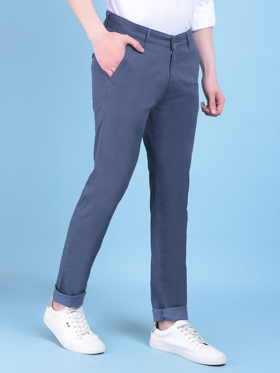 Blue Stretchable Cotton Trousers-Men Trousers-Crimsoune Club