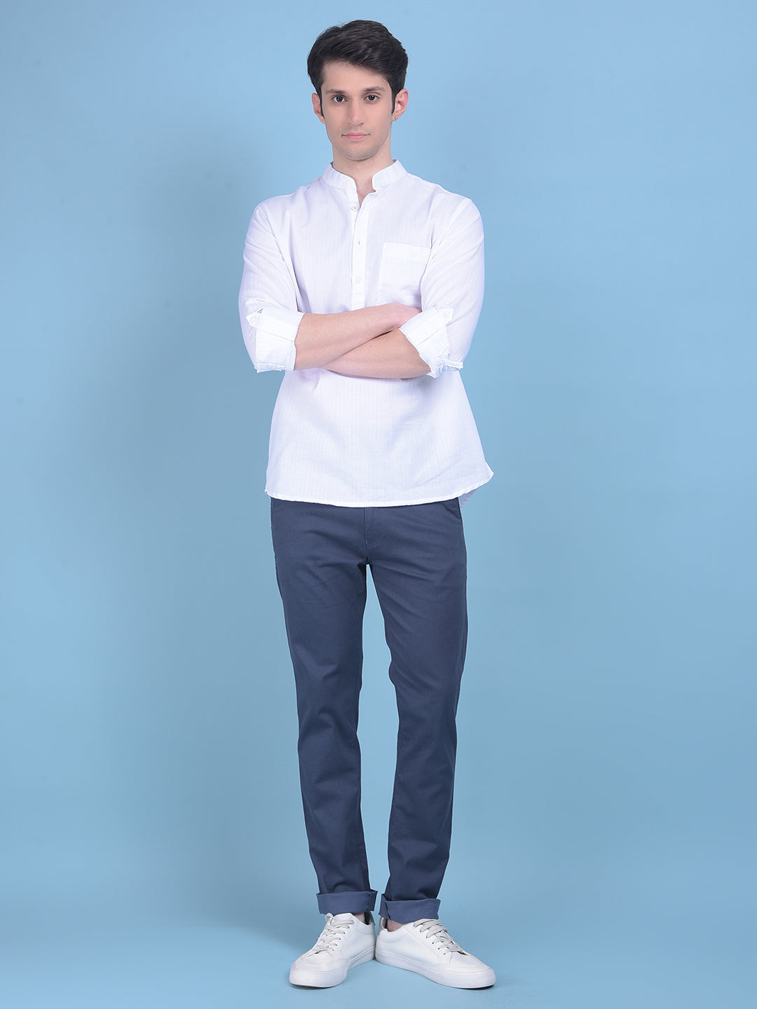 Blue Stretchable Cotton Trousers-Men Trousers-Crimsoune Club