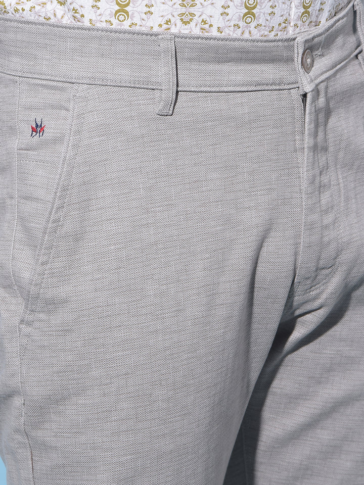 Grey Cotton Textured Print Trousers-Men Trousers-Crimsoune Club