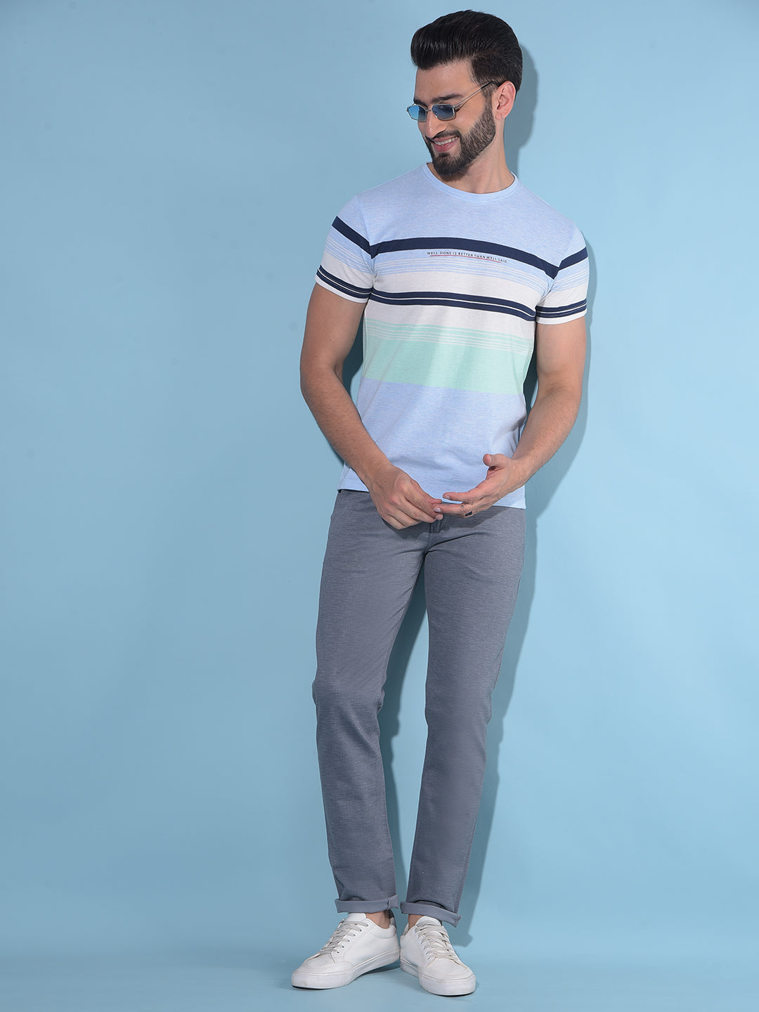 Blue Printed Cotton Trousers-Men Trousers-Crimsoune Club