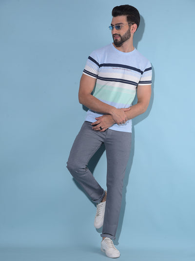 Blue Printed Cotton Trousers-Men Trousers-Crimsoune Club