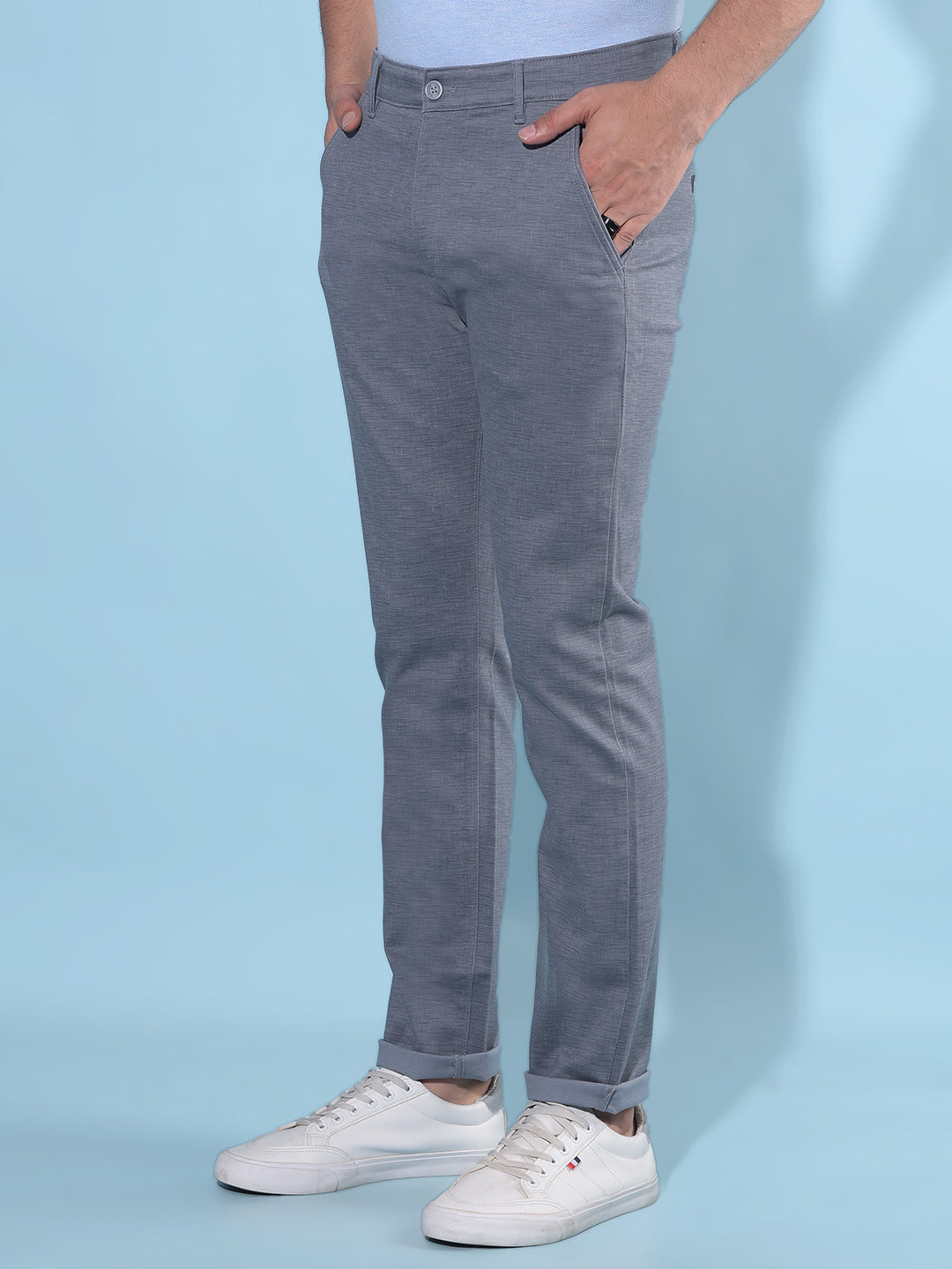 Blue Printed Cotton Trousers-Men Trousers-Crimsoune Club