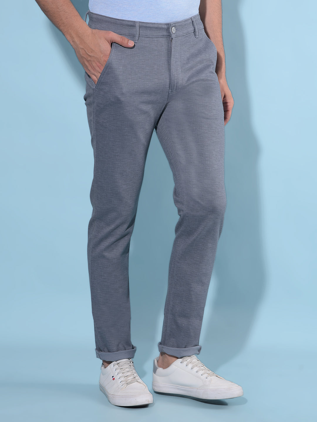 Blue Printed Cotton Trousers-Men Trousers-Crimsoune Club