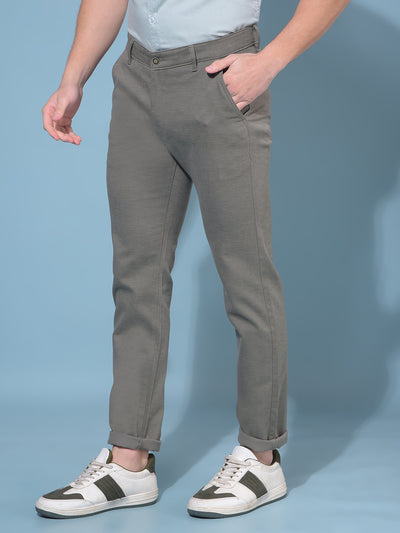 Olive Cotton Textured Print Trousers-Men Trousers-Crimsoune Club