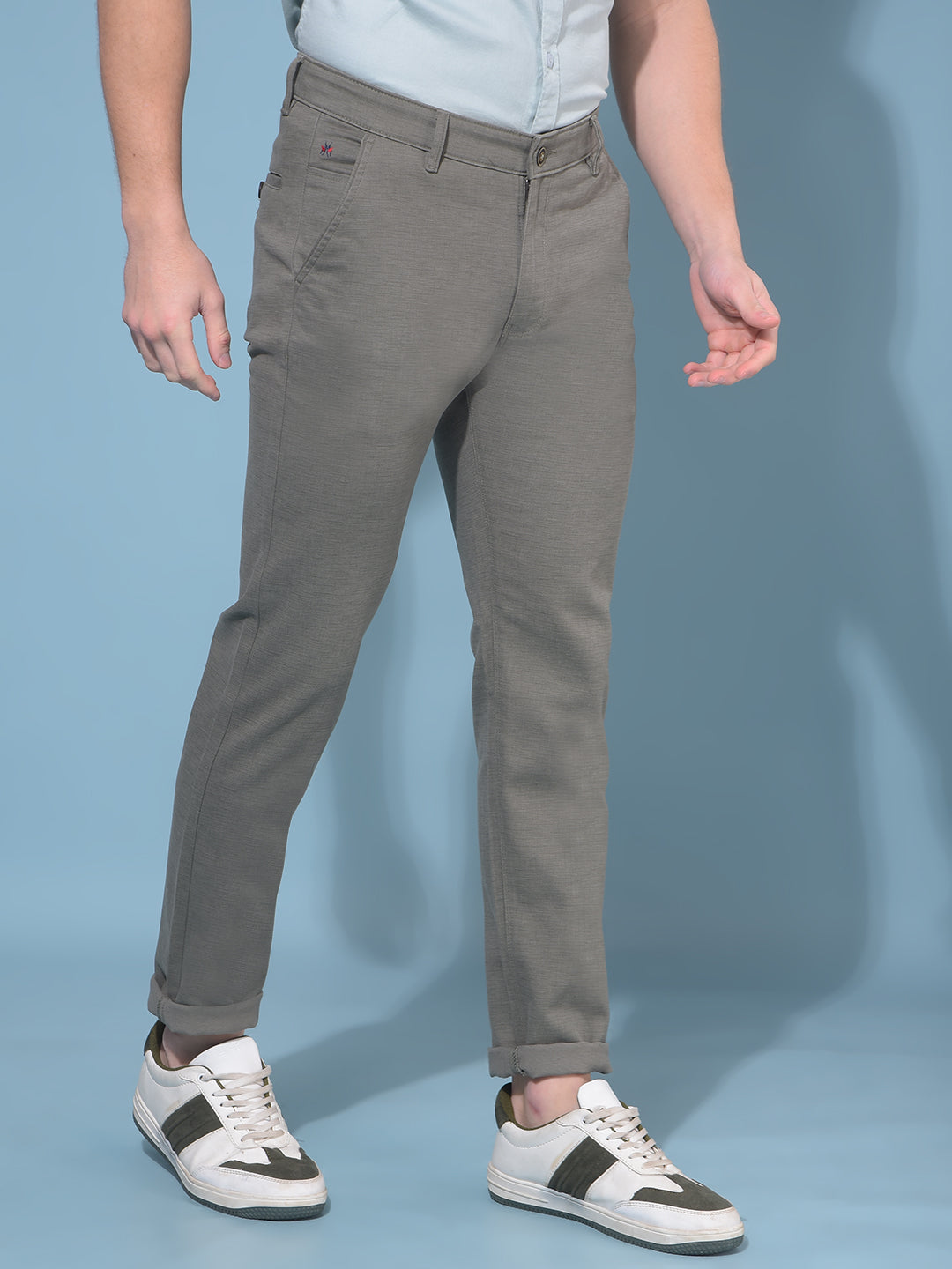 Olive Cotton Textured Print Trousers-Men Trousers-Crimsoune Club