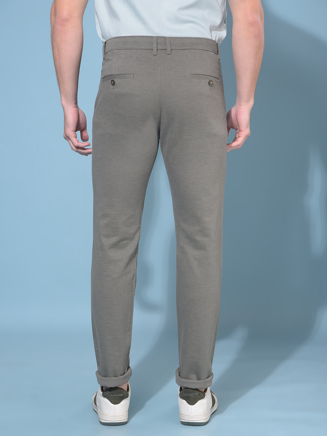 Olive Cotton Textured Print Trousers-Men Trousers-Crimsoune Club