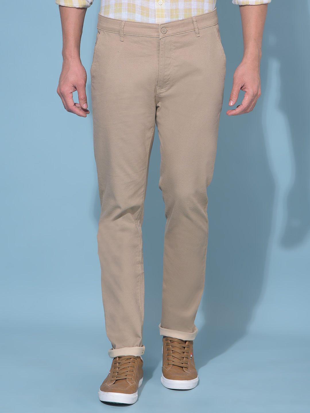 Khaki Stretchable Cotton Trousers-Men Trousers-Crimsoune Club