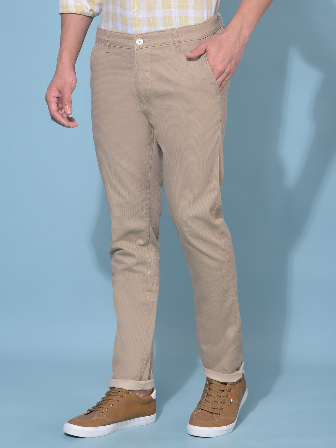 Khaki Stretchable Cotton Trousers-Men Trousers-Crimsoune Club