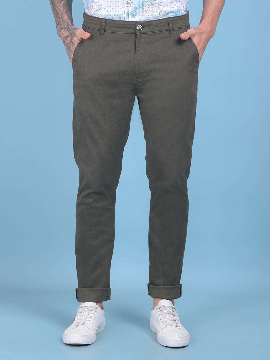 Olive Stretchable Trousers-Men Trousers-Crimsoune Club