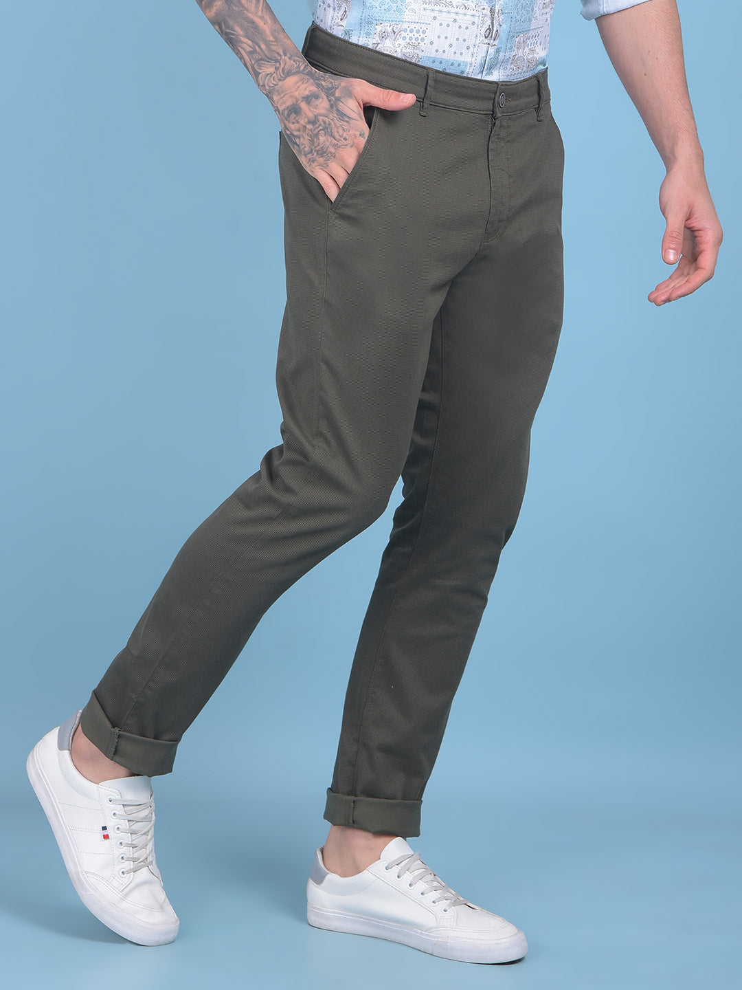 Olive Stretchable Trousers-Men Trousers-Crimsoune Club