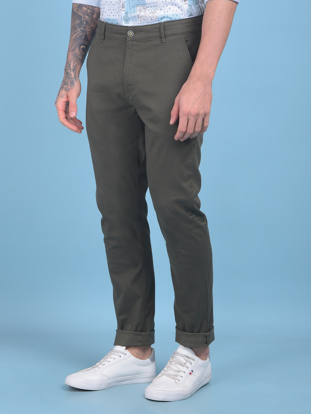 Olive Stretchable Trousers-Men Trousers-Crimsoune Club