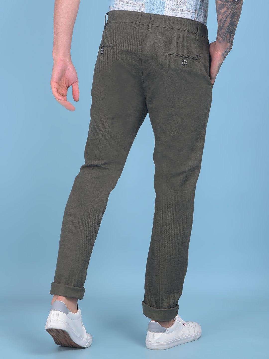 Olive Stretchable Trousers-Men Trousers-Crimsoune Club