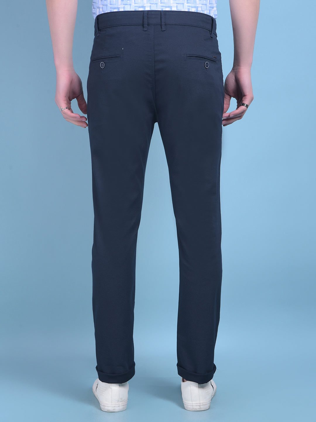 Blue Printed Stretchable Cotton Trousers-Men Trousers-Crimsoune Club