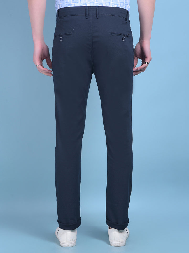 Blue Printed Stretchable Cotton Trousers-Men Trousers-Crimsoune Club