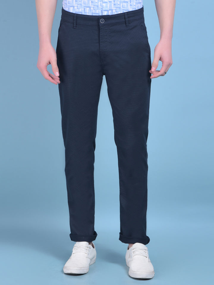 Blue Printed Stretchable Cotton Trousers-Men Trousers-Crimsoune Club
