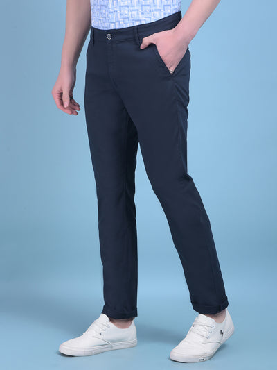 Blue Printed Stretchable Cotton Trousers-Men Trousers-Crimsoune Club