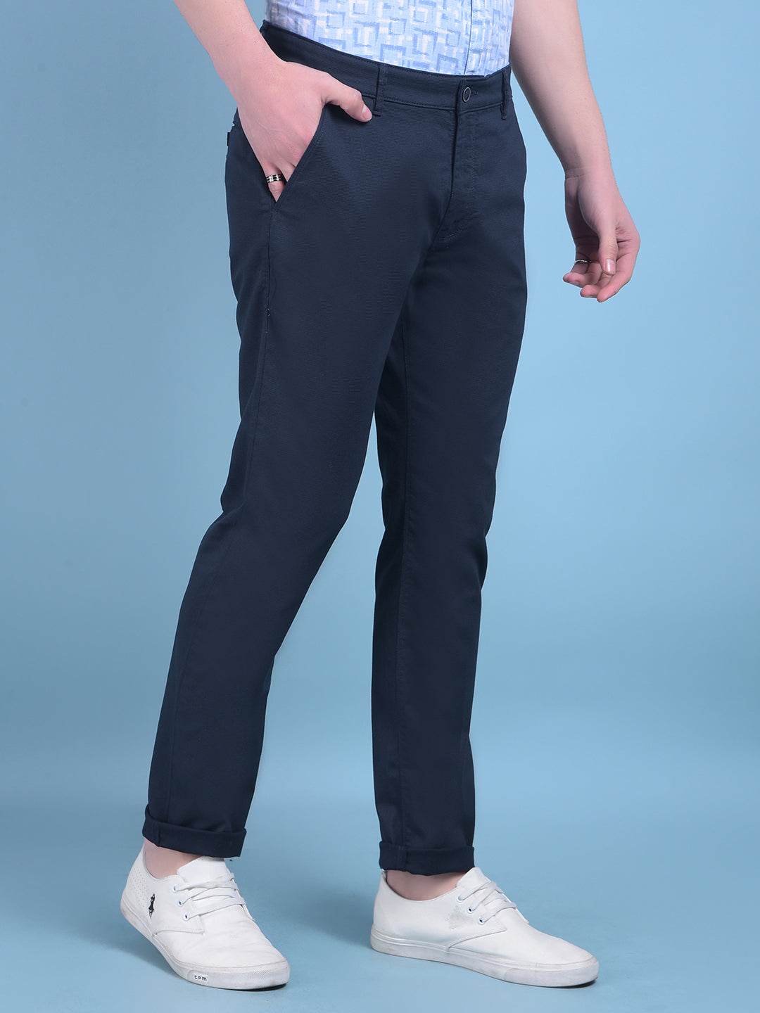 Blue Printed Stretchable Cotton Trousers-Men Trousers-Crimsoune Club