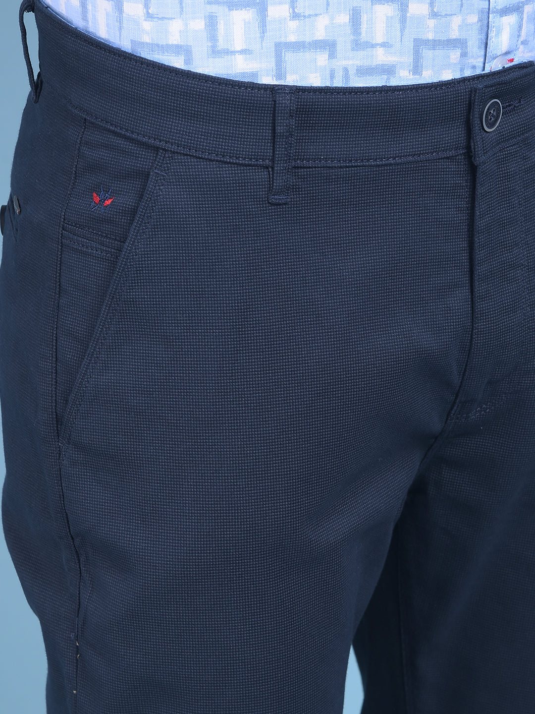 Blue Printed Stretchable Cotton Trousers-Men Trousers-Crimsoune Club