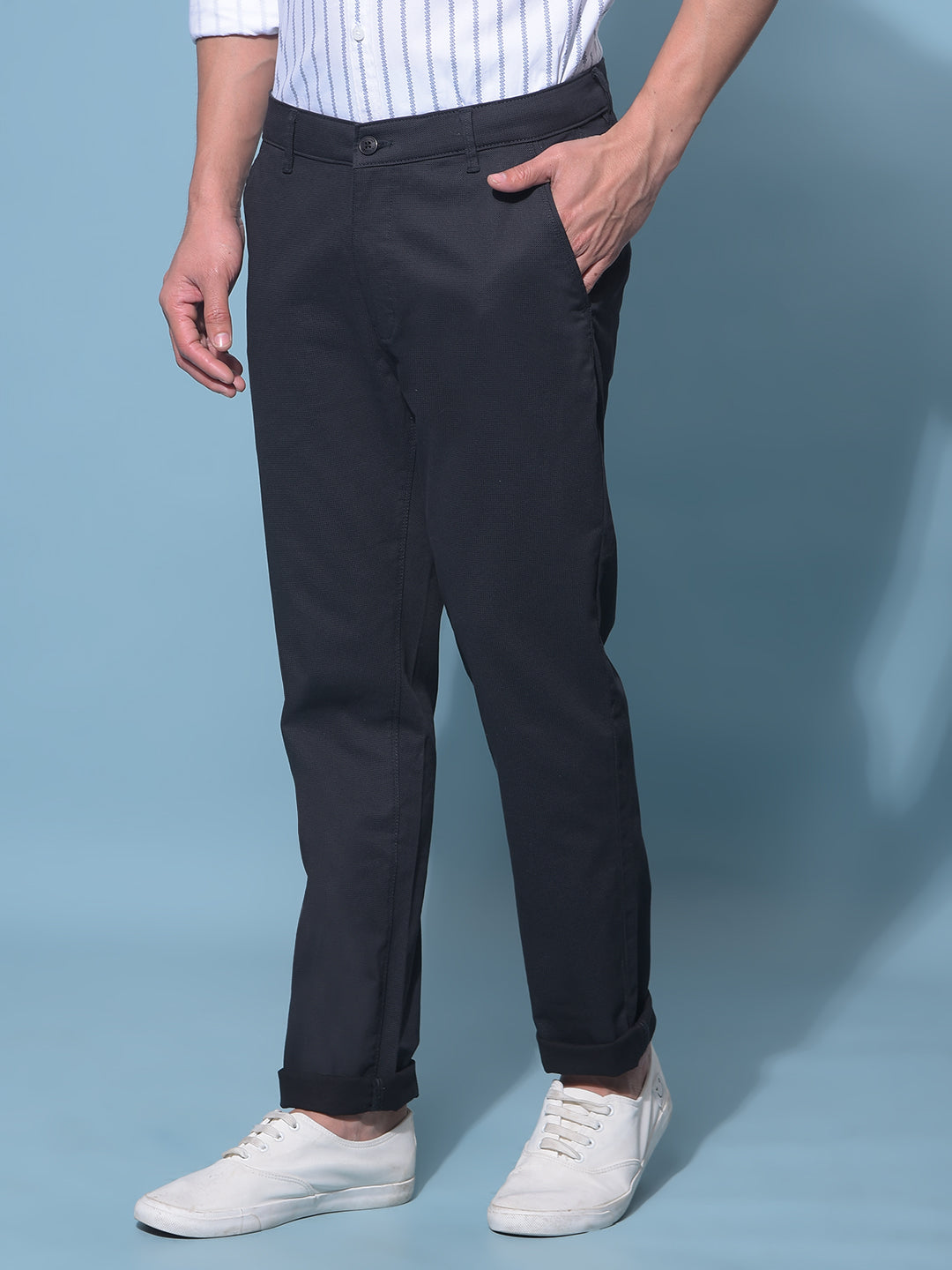 Black Stretchable Cotton Trousers-Men Trousers-Crimsoune Club