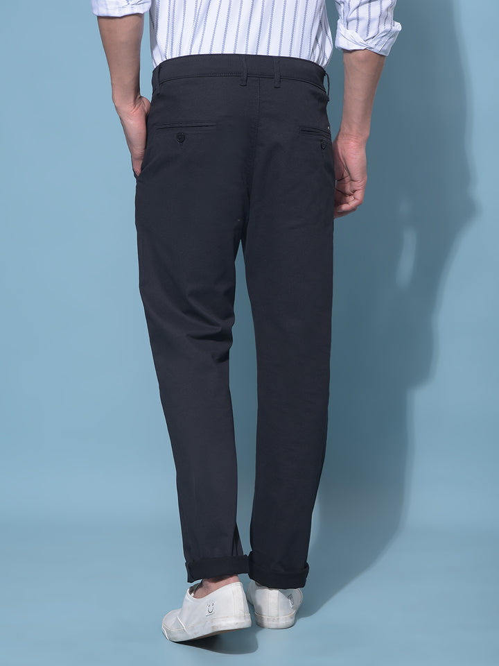 Black Stretchable Cotton Trousers-Men Trousers-Crimsoune Club