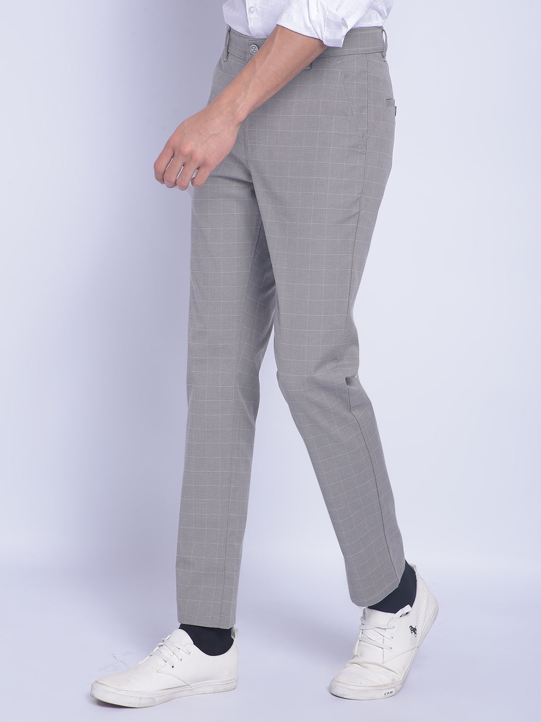 Grey Checked Trousers-Men Trousers-Crimsoune Club
