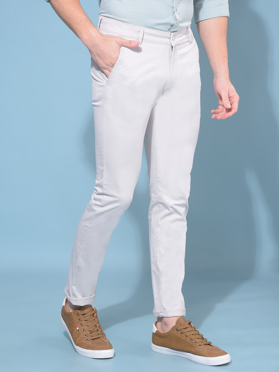 Beige Stretchable Trousers-Men Trousers-Crimsoune Club