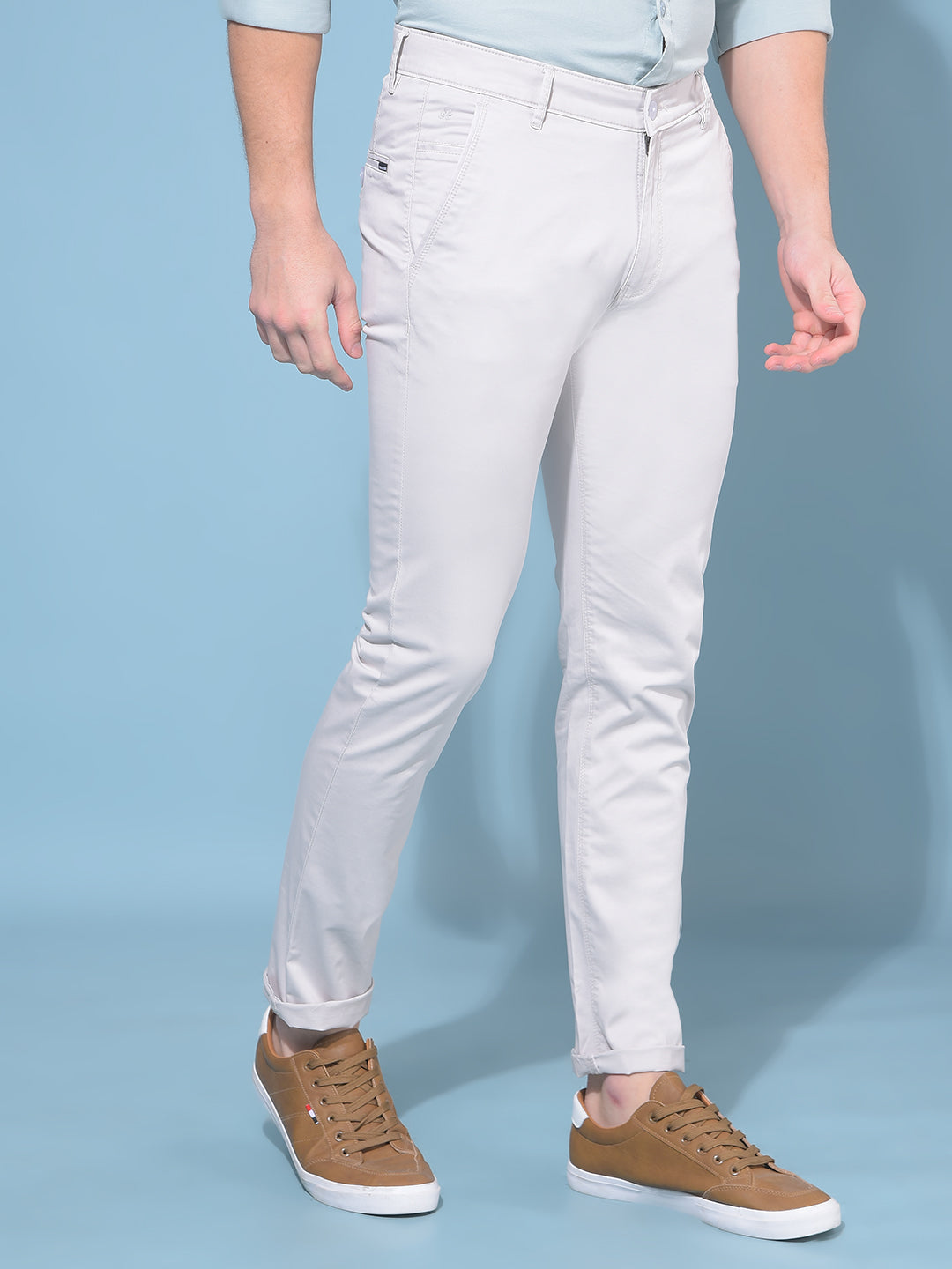 Beige Stretchable Trousers-Men Trousers-Crimsoune Club