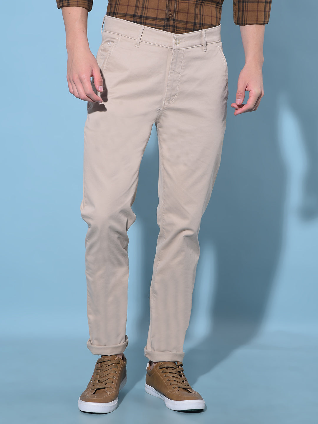 Beige Cotton Trousers-Men Trousers-Crimsoune Club