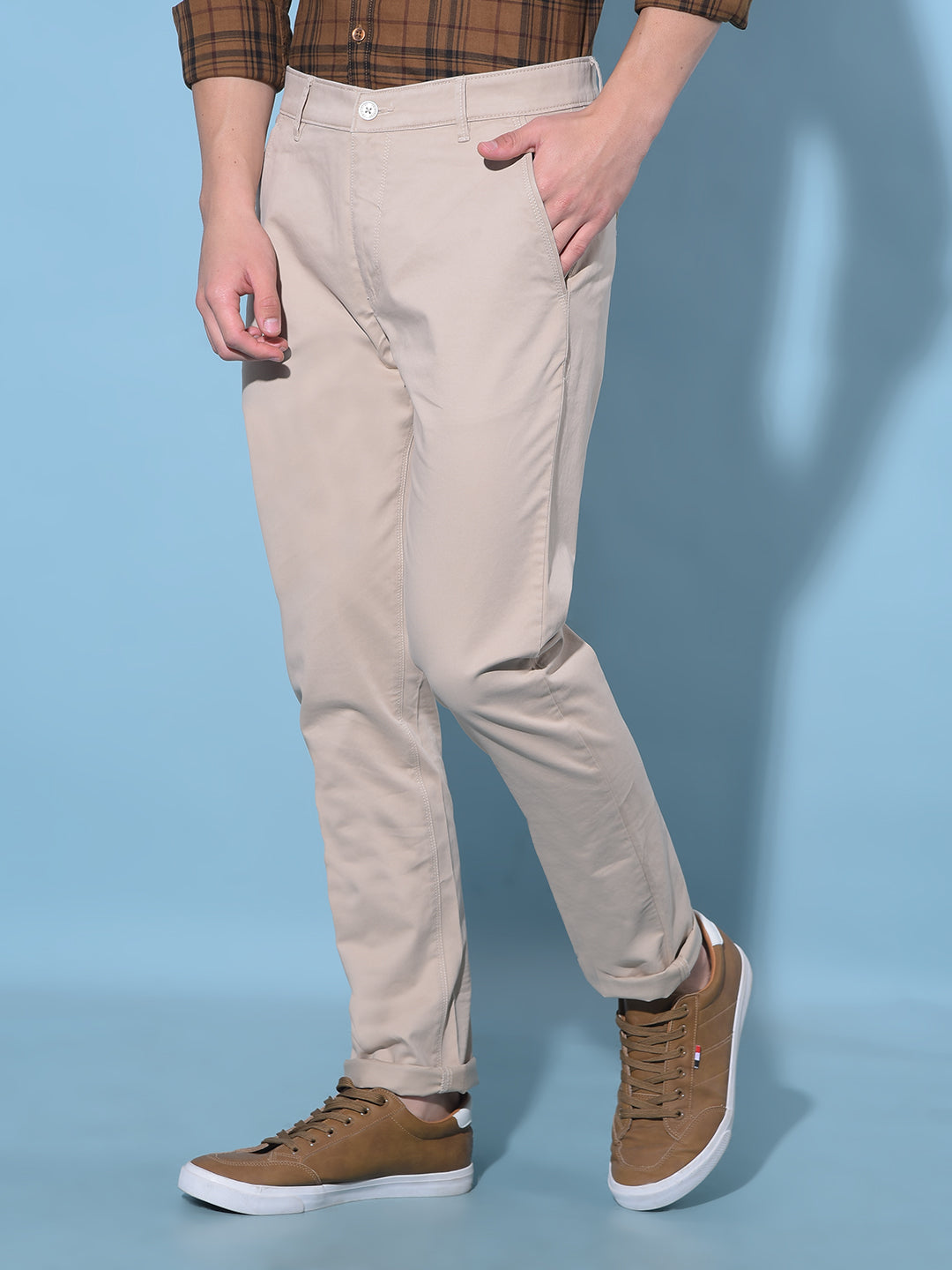 Beige Cotton Trousers-Men Trousers-Crimsoune Club