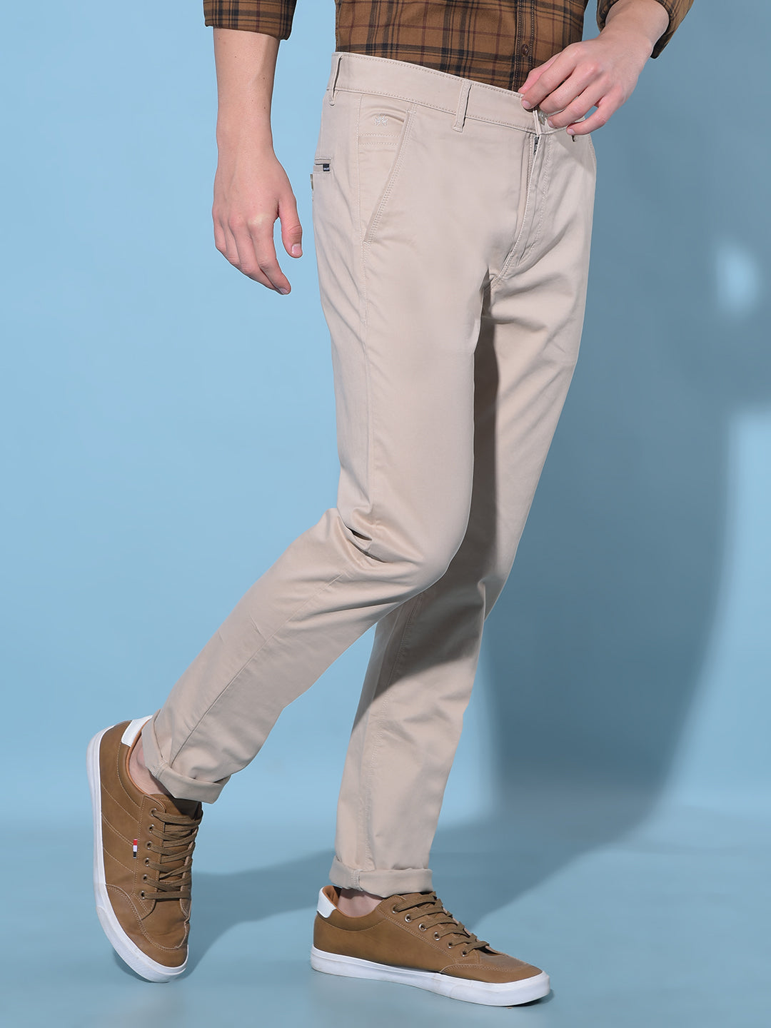 Beige Cotton Trousers-Men Trousers-Crimsoune Club