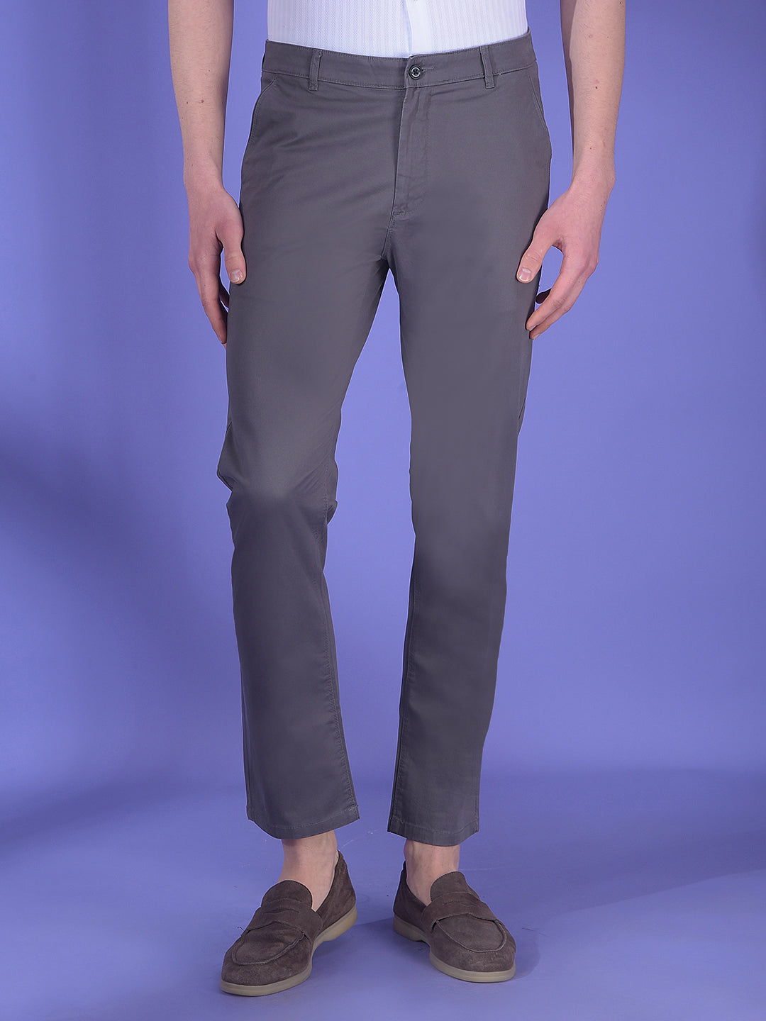 Grey Stretchable Cotton Trousers-Men Trousers-Crimsoune Club